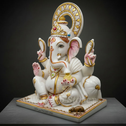Premium Marble Lord Ganesha Idol for Home Temple & Décor