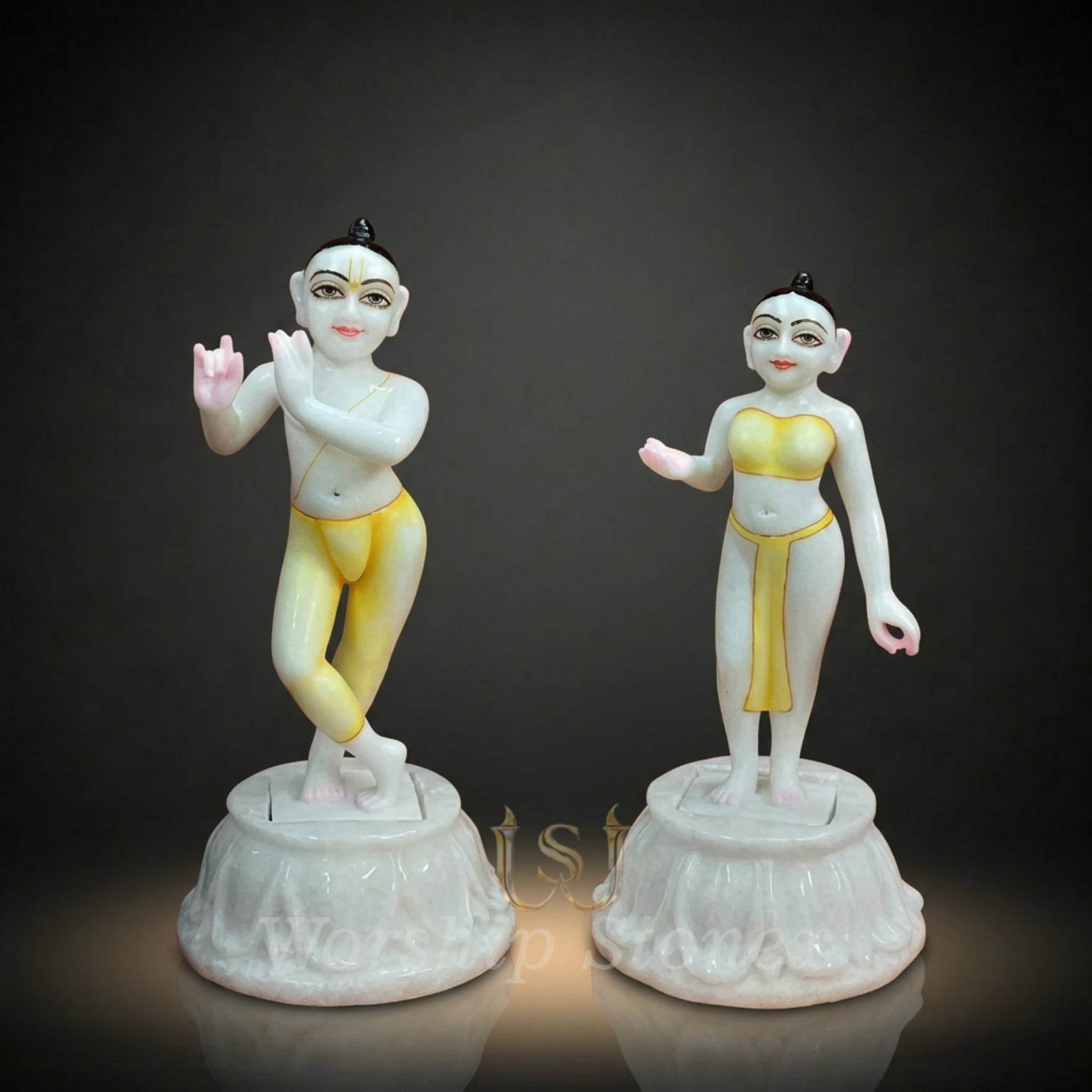 Pure White Marble Radha Krishna Deities (ISKCON Style) – Handcrafted Divine Jugal Jodi Idol Set for Home Mandir & Altar