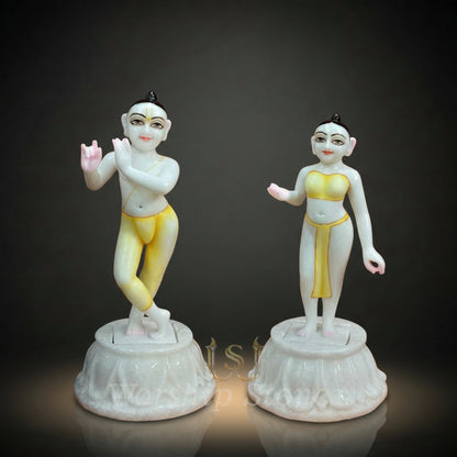 Pure White Marble Radha Krishna Deities (ISKCON Style) – Handcrafted Divine Jugal Jodi Idol Set for Home Mandir & Altar