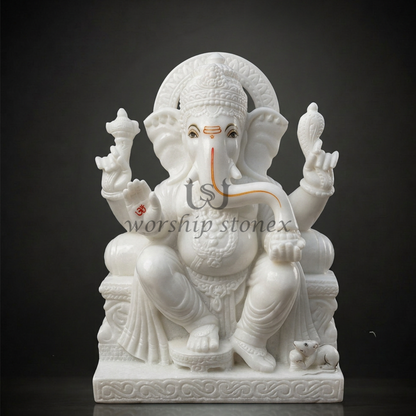 Handcrafted White Marble Lord Ganesha Idol – Premium Ganpati Murti for Home Temple