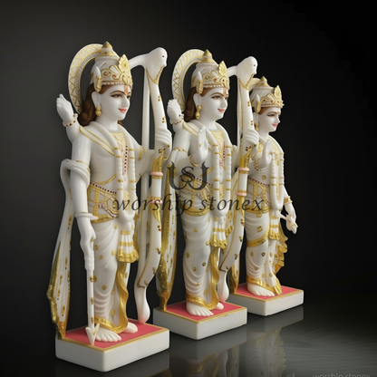 Premium White Marble Ram Darbar Statue Set with Heavy Gold Zari Work