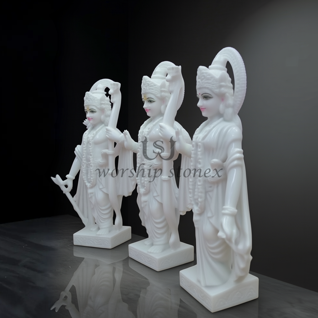 White Marble Ram Darbar Statue Set (All-White Minimalist Pair)