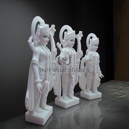 White Marble Ram Darbar Statue Set (All-White Minimalist Pair)
