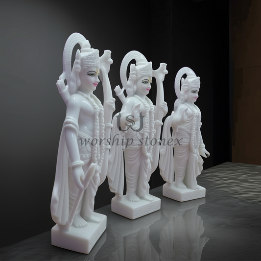 White Marble Ram Darbar Statue Set (All-White Minimalist Pair)
