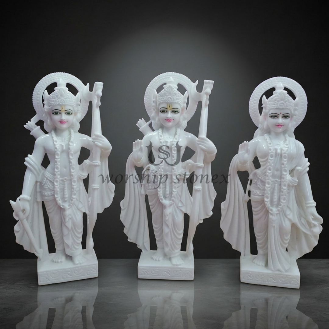 White Marble Ram Darbar Statue Set (All-White Minimalist Pair)
