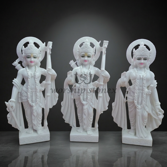 White Marble Ram Darbar Statue Set (All-White Minimalist Pair)