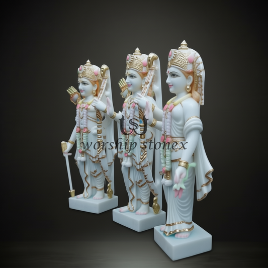 Hand-Painted Marble Ram Darbar Statue Set (Ram, Laxman & Sita)