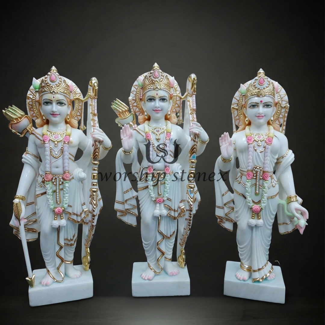 Hand-Painted Marble Ram Darbar Statue Set (Ram, Laxman & Sita)