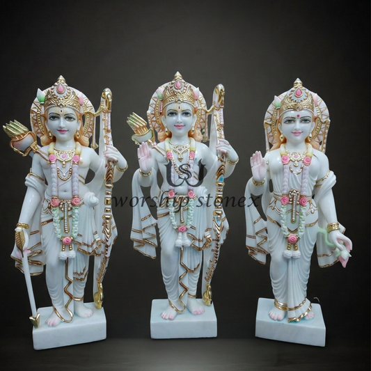 Hand-Painted Marble Ram Darbar Statue Set (Ram, Laxman & Sita)