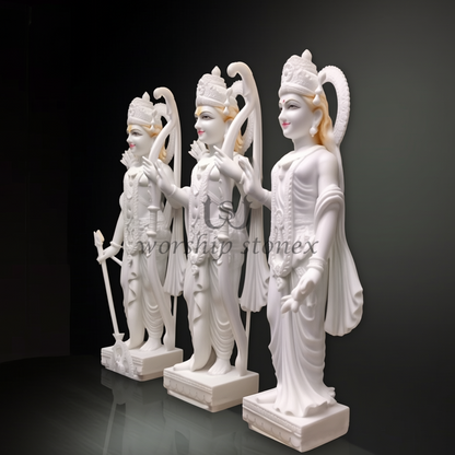 Pure White Marble Ram Darbar Statue Set (Sri Ram, Laxman, & Sita Idols)