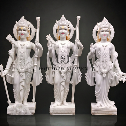 Pure White Marble Ram Darbar Statue Set (Sri Ram, Laxman, & Sita Idols)