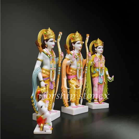 Hand-Painted Marble Dust Ram Darbar Murti - Complete Spiritual Home Decor Set