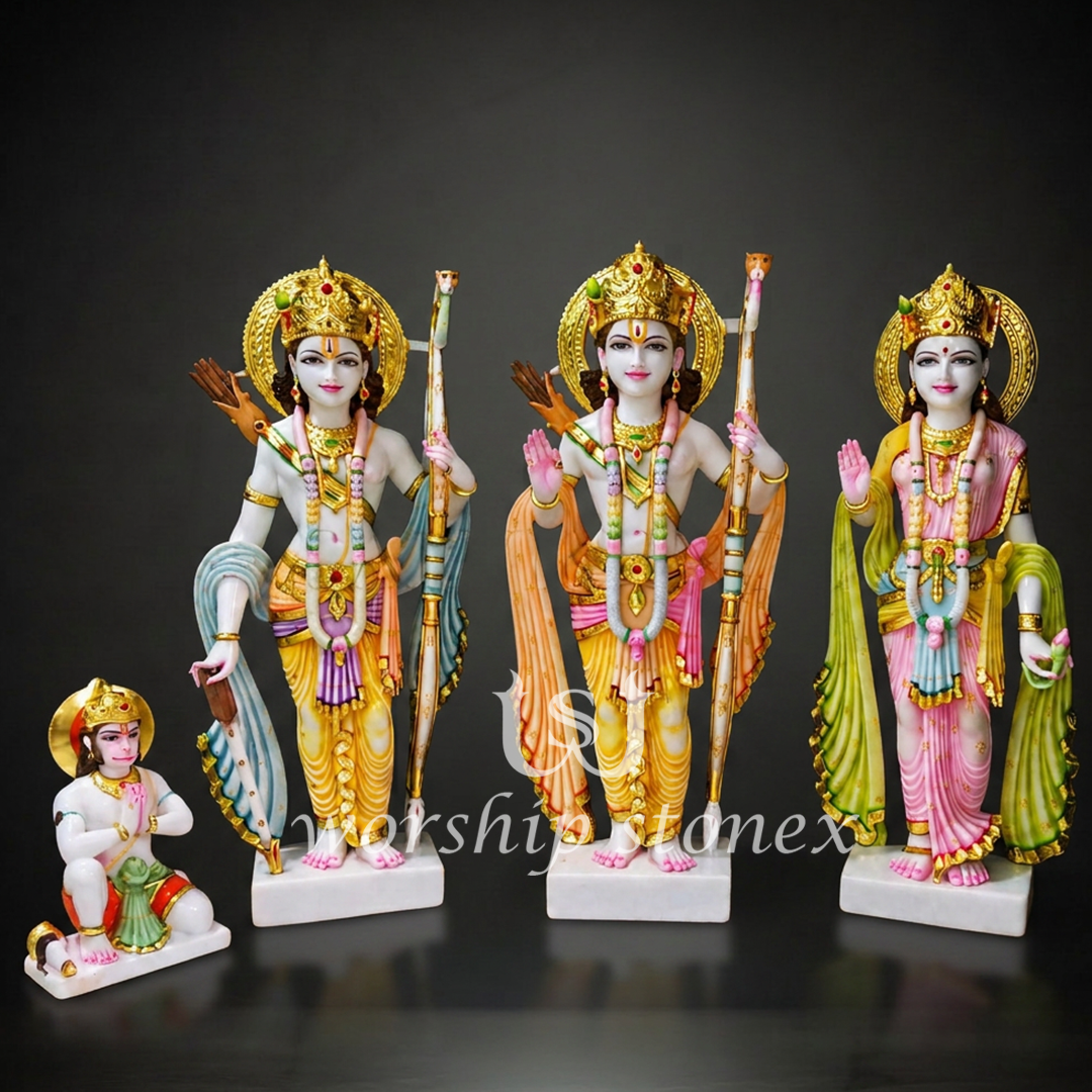 Hand-Painted Marble Dust Ram Darbar Murti - Complete Spiritual Home Decor Set