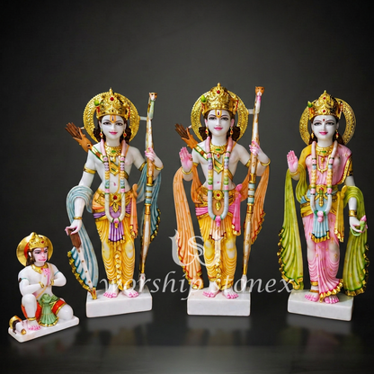 Hand-Painted Marble Dust Ram Darbar Murti - Complete Spiritual Home Decor Set