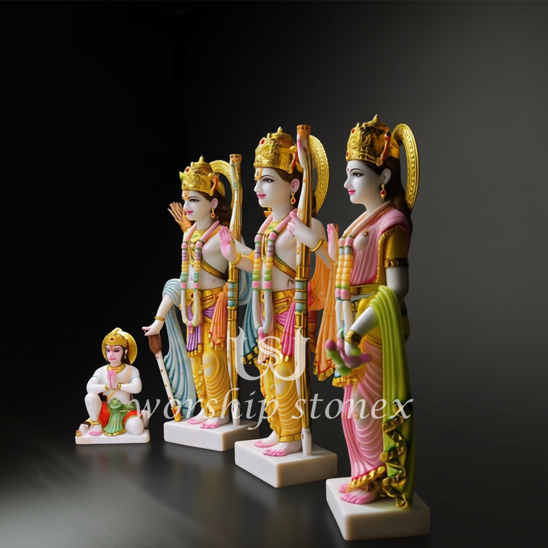 Hand-Painted Marble Dust Ram Darbar Murti - Complete Spiritual Home Decor Set