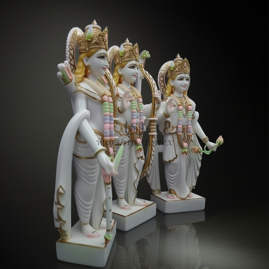 Premium Marble Ram Darbar Statue Set – Hand-Painted Ram, Laxman & Sita Idols
