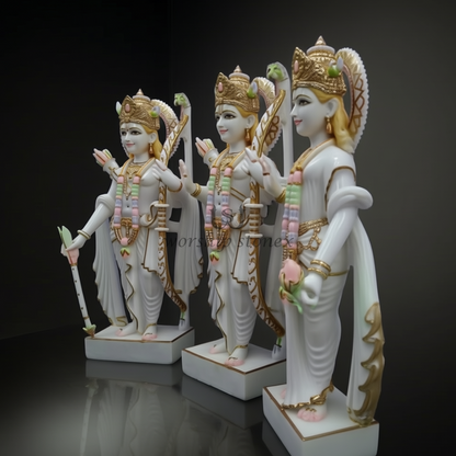 Premium Marble Ram Darbar Statue Set – Hand-Painted Ram, Laxman & Sita Idols