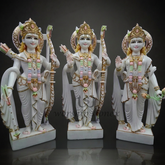 Premium Marble Ram Darbar Statue Set – Hand-Painted Ram, Laxman & Sita Idols