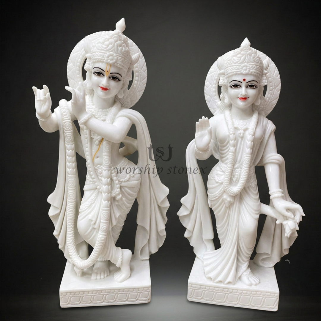 Pure White Marble Radha Krishna Statue Set (All-White Minimalist Pair)