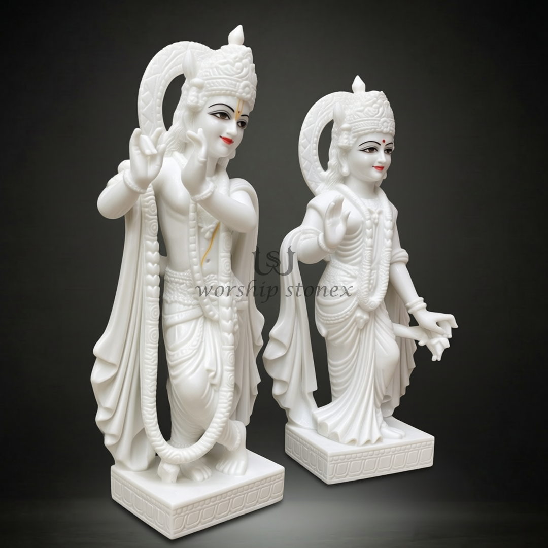 Pure White Marble Radha Krishna Statue Set (All-White Minimalist Pair)