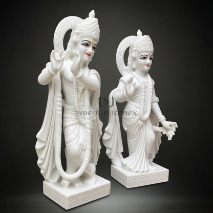Pure White Marble Radha Krishna Statue Set (All-White Minimalist Pair)