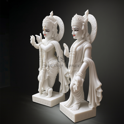 Pure White Marble Radha Krishna Statue Set (All-White Minimalist Pair)