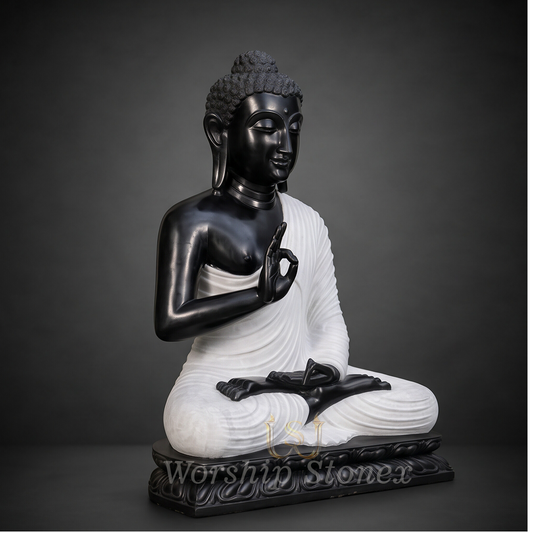 Premium Dual-Tone Marble Vitarka Mudra Buddha Statue
