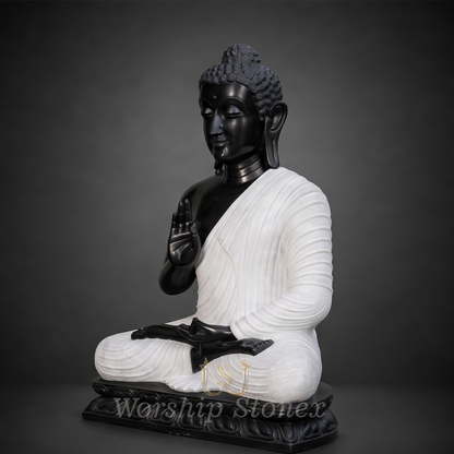 Premium Dual-Tone Marble Vitarka Mudra Buddha Statue