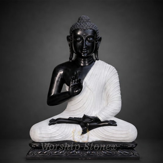 Premium Dual-Tone Marble Vitarka Mudra Buddha Statue