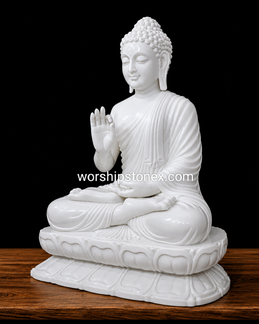 36 Inch Premium White Marble Meditating Buddha Statue – Handcrafted Peaceful Sitting Buddha Idol for Home, Temple & Meditation Space