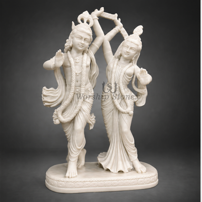 24 Inch White Marble Radha Krishna Murti – Elegant Dancing Pose