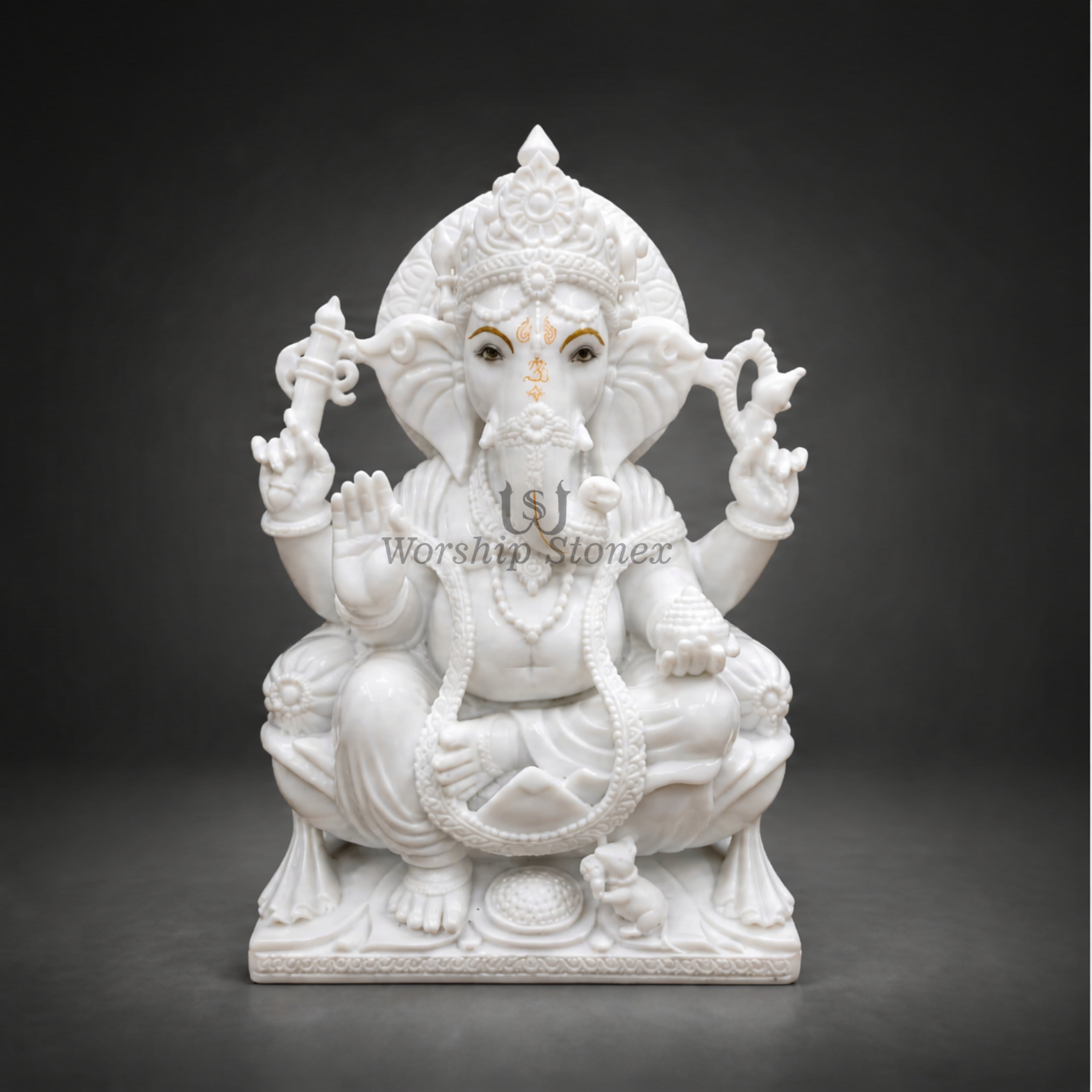 12 inch Pure White Marble Seated Ganesha Statue