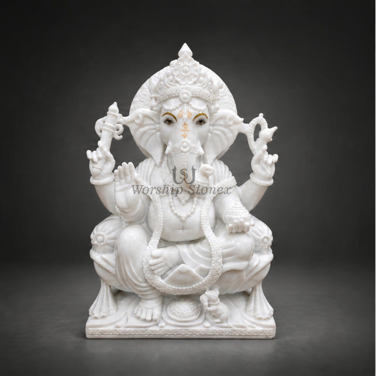 12 inch Pure White Marble Seated Ganesha Statue