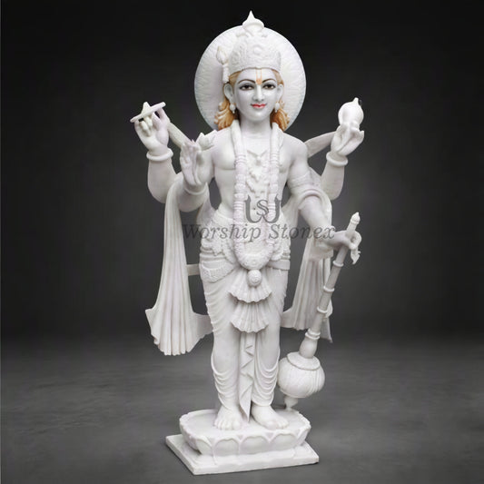 Makrana Marble Narayan Vishnu Ji Statue | Marble Vishnu Idol | White Marble Vishnu Murti | Handcrafted Narayan Statue for Home & Temple