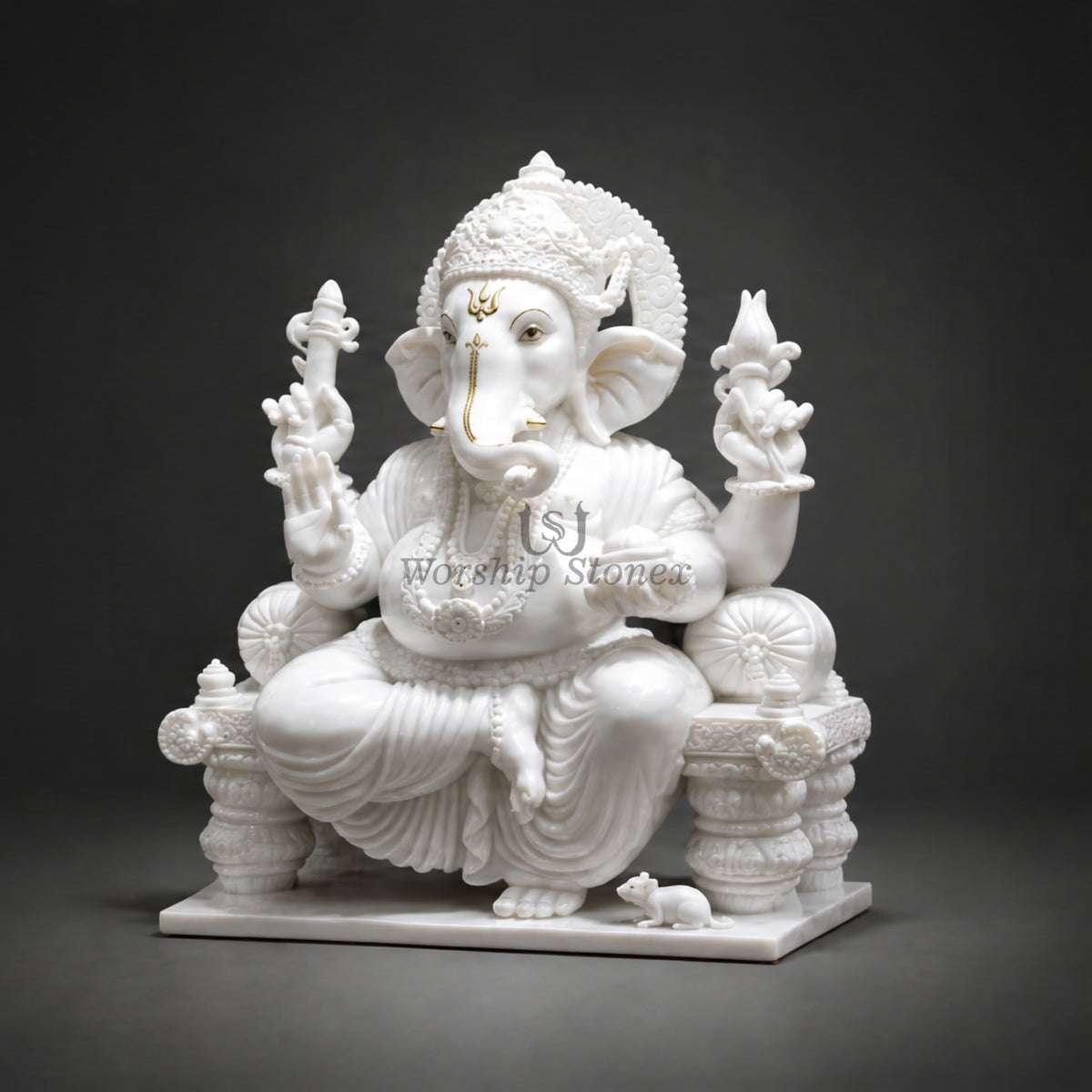 6' to 18' White Marble Lord Ganesha Murti – Premium Seated Design