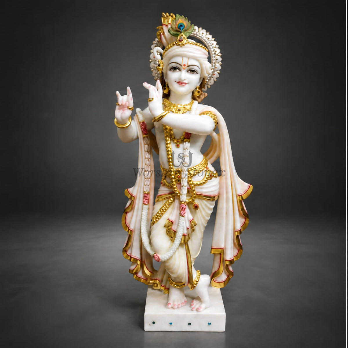 18 inch Makrana Marble Lord Krishna Statue