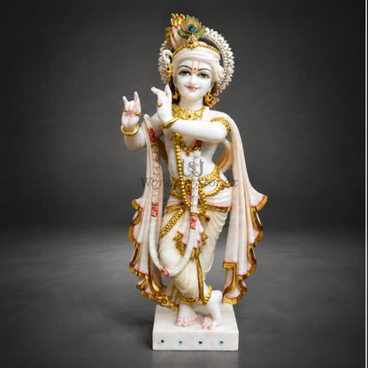 18 inch Makrana Marble Lord Krishna Statue