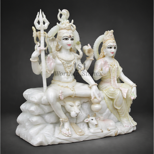 Divine Shiv Parvati (Shiv Shakti) Vietnam White Marble Murti