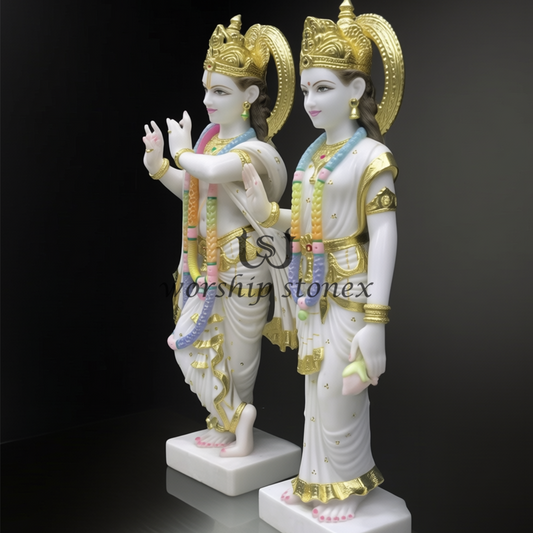 Divine premium white marble Vishnu Lakshmi Murti pair