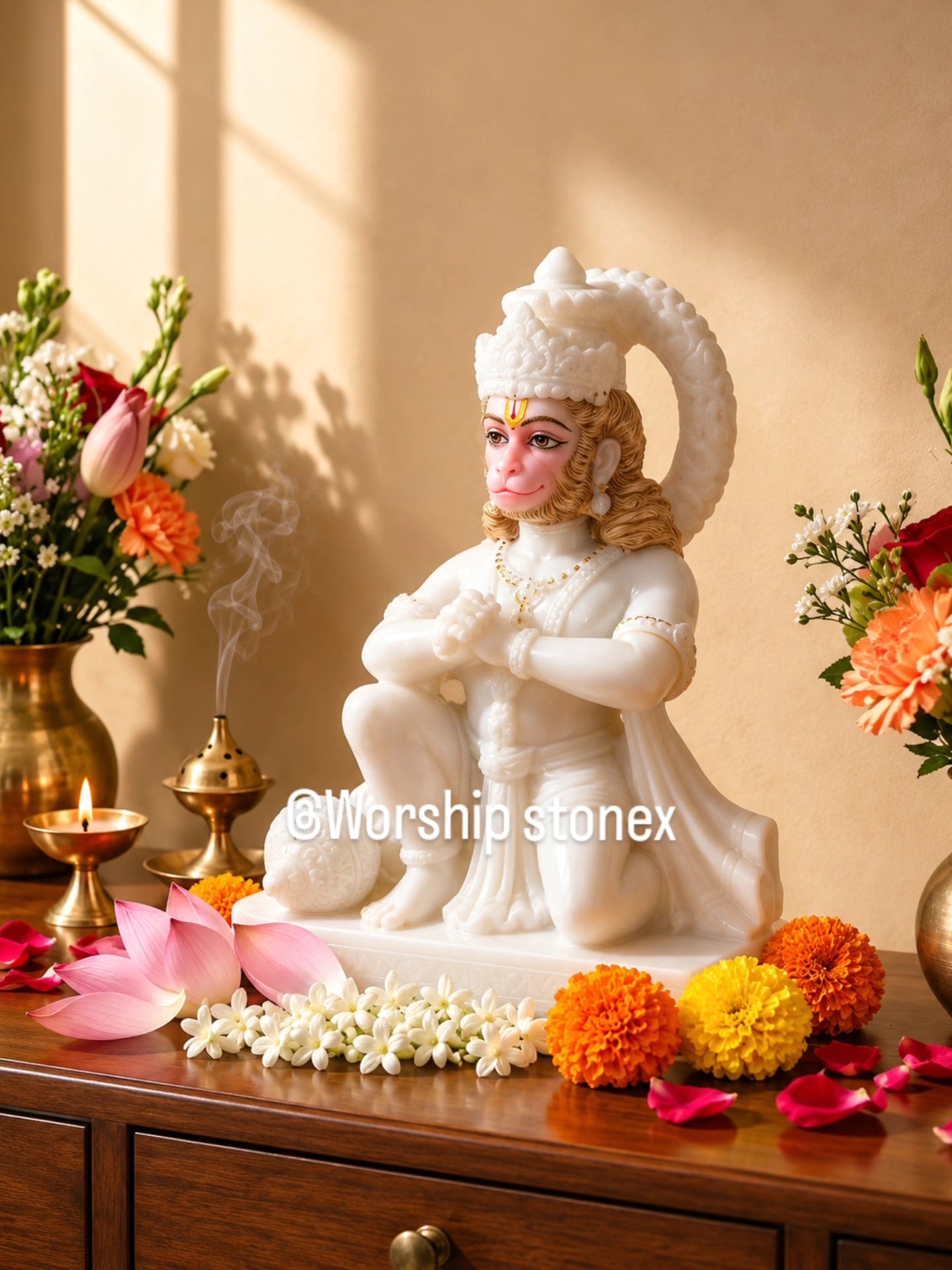 Divine White Marble Ram Darbar with Hanuman Idol