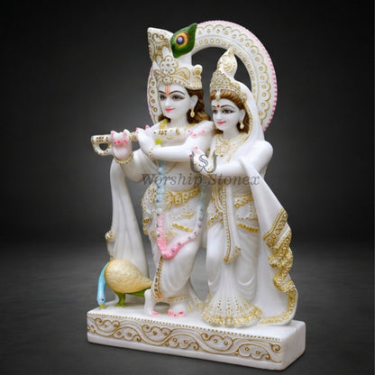 12 inch Makrana White Marble Radha Krishna Statue