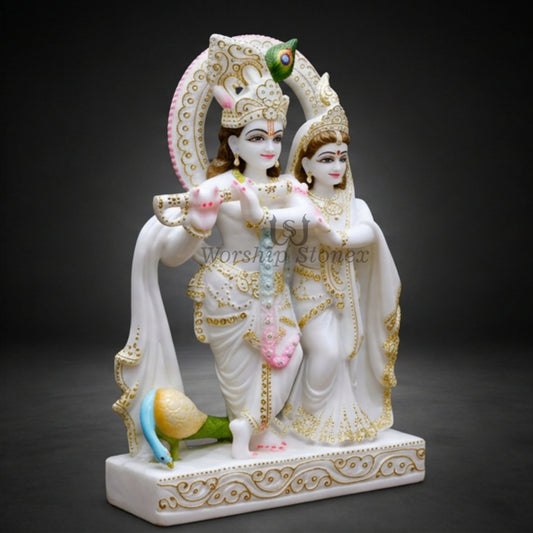 12 inch Makrana White Marble Radha Krishna Statue