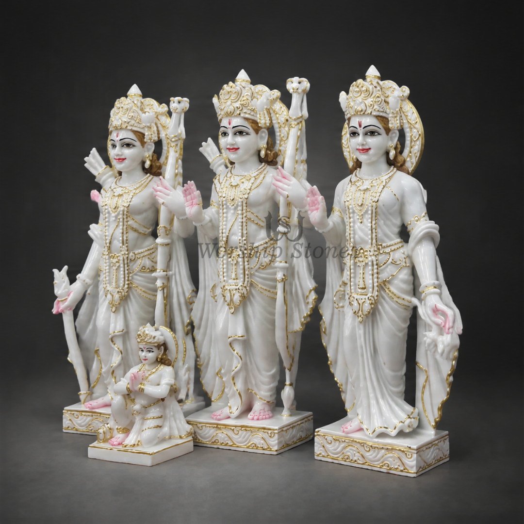 Standing Position White Marble Ram Darbar Statue | Traditional Standing Sita Ram Murti handcrafted idol