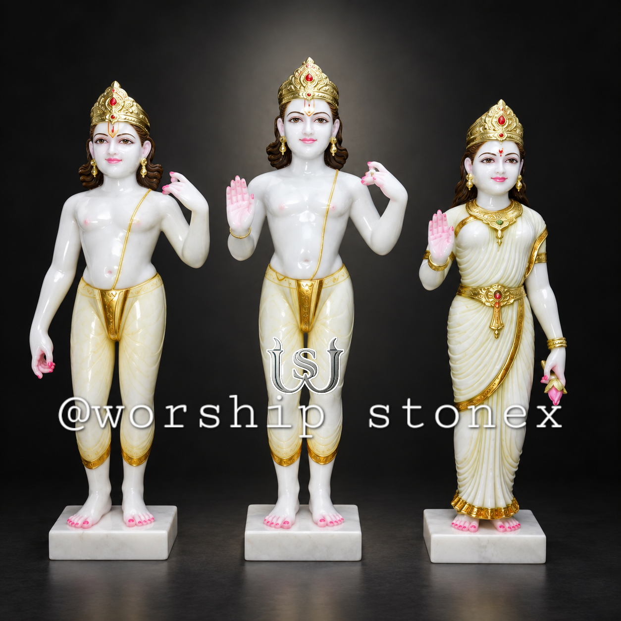 18 inch ISKCON Pattern Ram Darbar Murti | naked Ram Sita Lakshman Hanuman Idol | Handmade Hindu God Statue