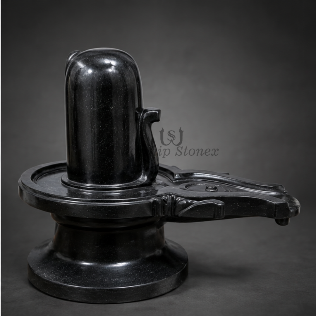 Pure Black Bhainslana Marble Shivling | Handcrafted Natural Stone Idol Authentic Black Bhainslana Marble Shivling with Jaladhara for Home Temple