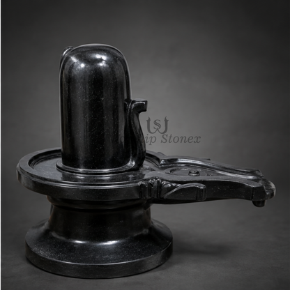 Pure Black Bhainslana Marble Shivling | Handcrafted Natural Stone Idol Authentic Black Bhainslana Marble Shivling with Jaladhara for Home Temple