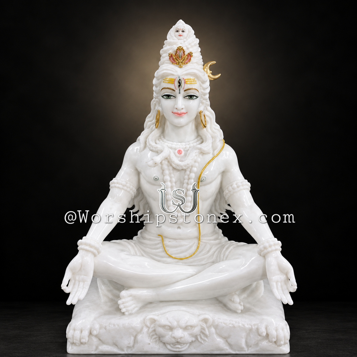 12 Inch Makrana Marble Shiv Ji Statue | White Marble Mahadev Murti for Home & Temple