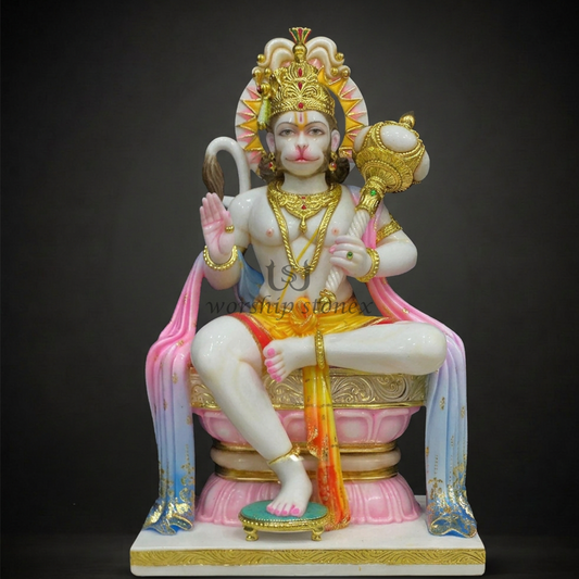 Premium Seated Marble Hanuman Ji Idol – 42 Inch