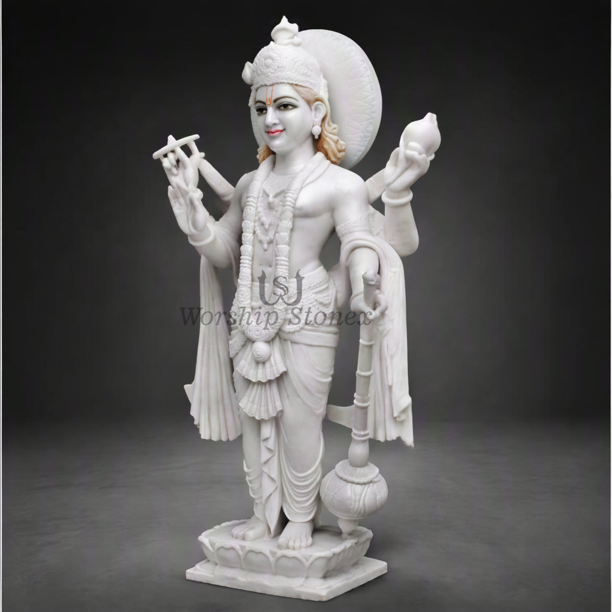 12 inch Pure White Vietnam Marble Lord Vishnu standing Statues