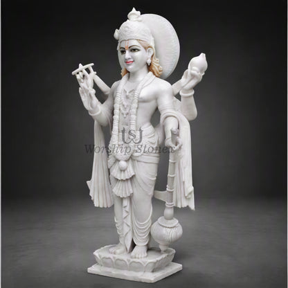 12 inch Pure White Vietnam Marble Lord Vishnu standing Statues